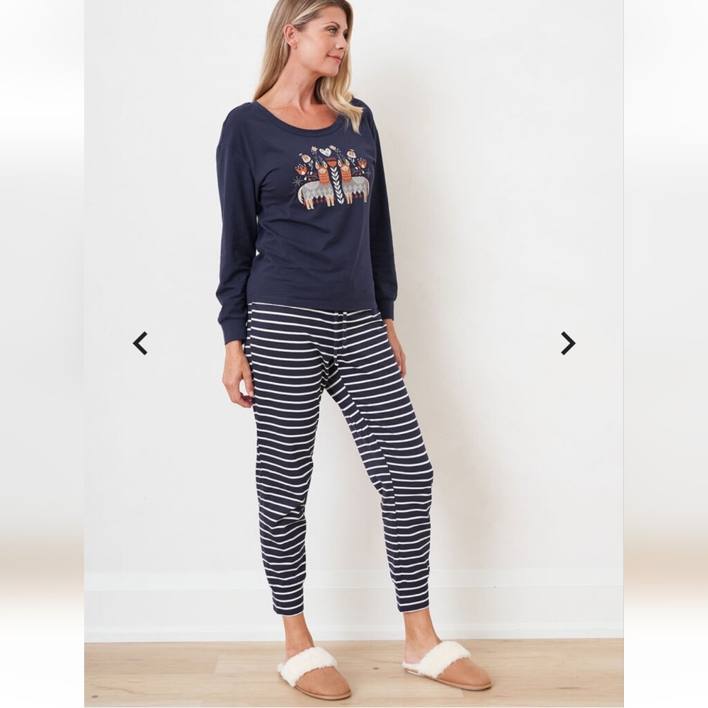 cleo Scoopneck Top & Drawstring Striped Bottom Cotton PJs